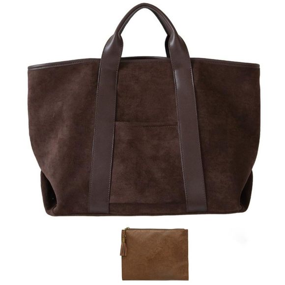 2Pcs Suede Tote Bag And Clutch Set Large Suede Tote Work Bag :O - Picture 1 of 6
